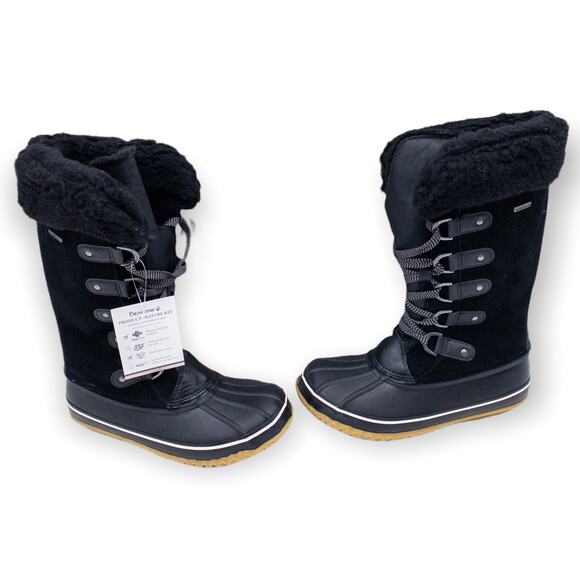 BEARPAW Denali Suede Shearling Cuff Accent Winter Duck Boots Black 10 Women's - Picture 5 of 14